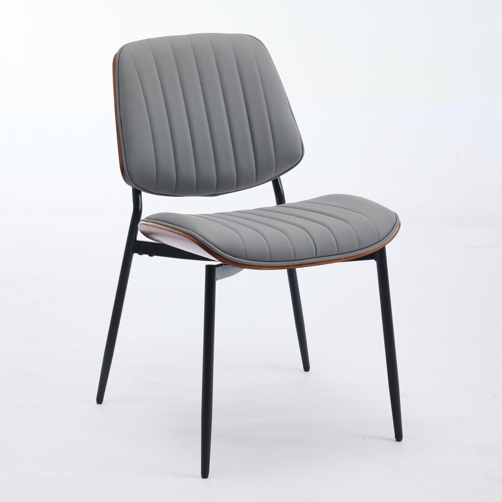 Dining Chairs Set of 2 Mid Century Faux Leather Chair with Walnut Bentwood Back Upholstered Seat Metal Legs Adjustable Foot(Gray PU),DE1849GY