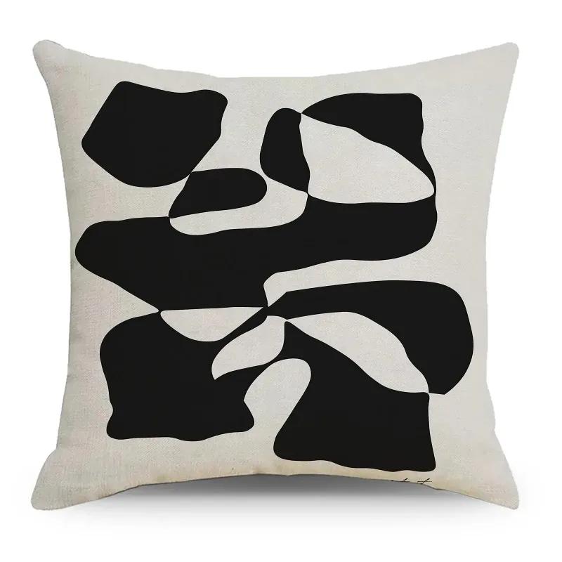 2024 Nordic Abstract Linen Pillowcase Simple Black and White INS for Home Sofa Bedside Car Pillowcase