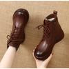 Women's Retro Chunky Sole Martin Boots Soft Leather Lace Up Ankle Boots with Buckle,Plush Lined for Autumn Winter,Round Toe Platform Booties