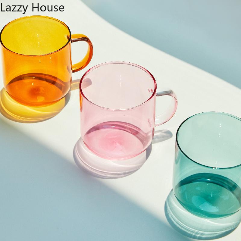 Varmebestandig glass Fargerike kaffeglass med hank Husholdningsmelk Frokostkopp Nordisk Moderne Krus Drikkeglass