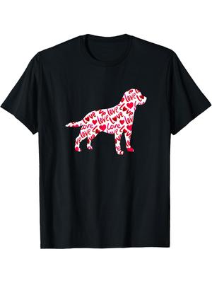 Labrador Dog Silhouette Love Heart Valentine Graphic T-Shirt Casual Cotton Short Sleeve Tee