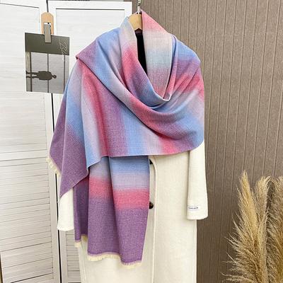 Luxury Gradient Stripe Cashmere Scarf Women Winter Pashmina Shawl Warm Winter Hijab Handkerchief Wrap Soft Pareo Bufanda Scarf