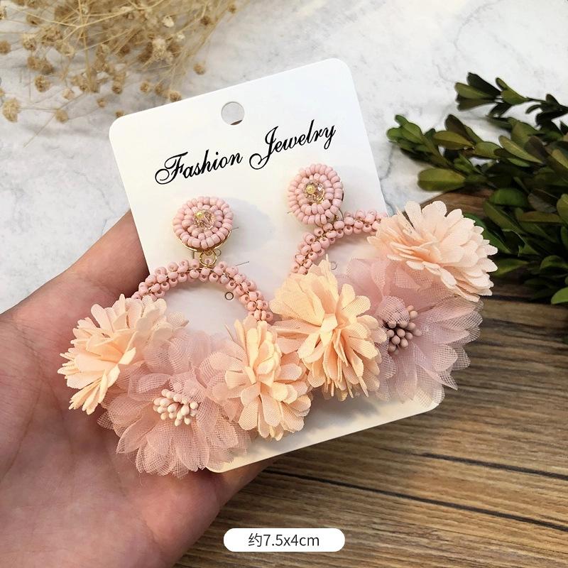 Retro Handmade Flower Wreath Earrings Femininity Personality Long Vacation Earrings Fashion Ear Accessories