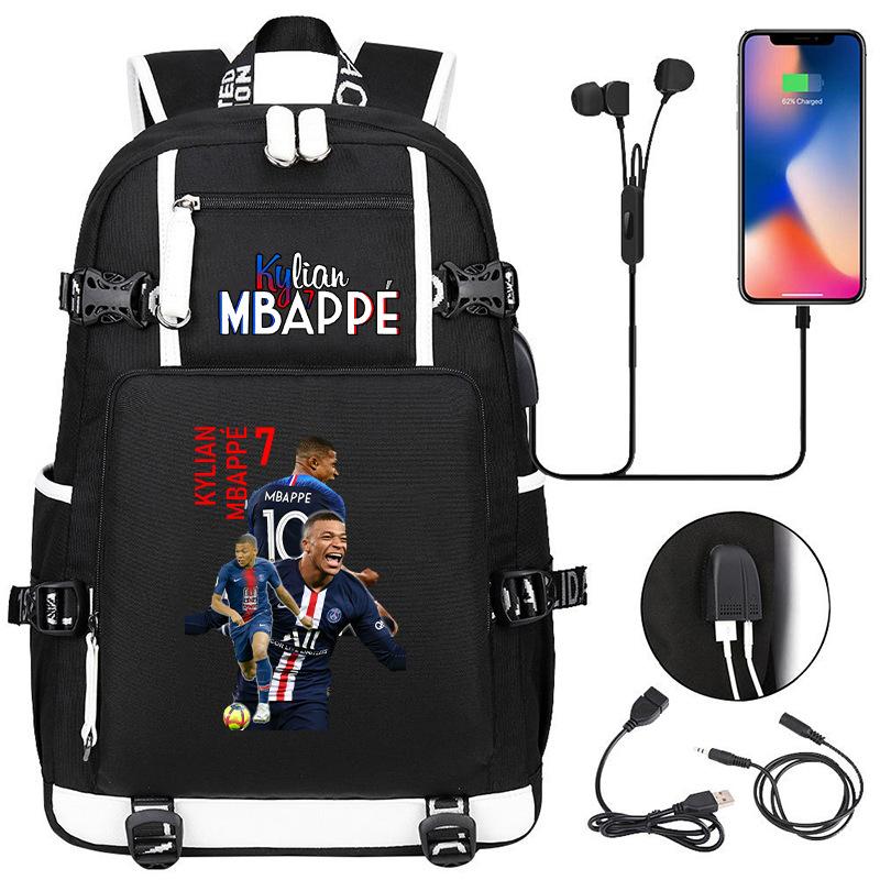 Soccer Print Backpack for Teens Casual Travel USB Charging Student Bookbag Sports Backpack Large Capacity