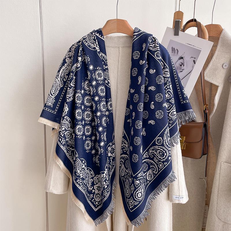 Retro Ethnic Style Cashew Nut Fashion Women'S Imitation Cashmere Thermal Scarf Double-Sided Fringed Large Square Scarf