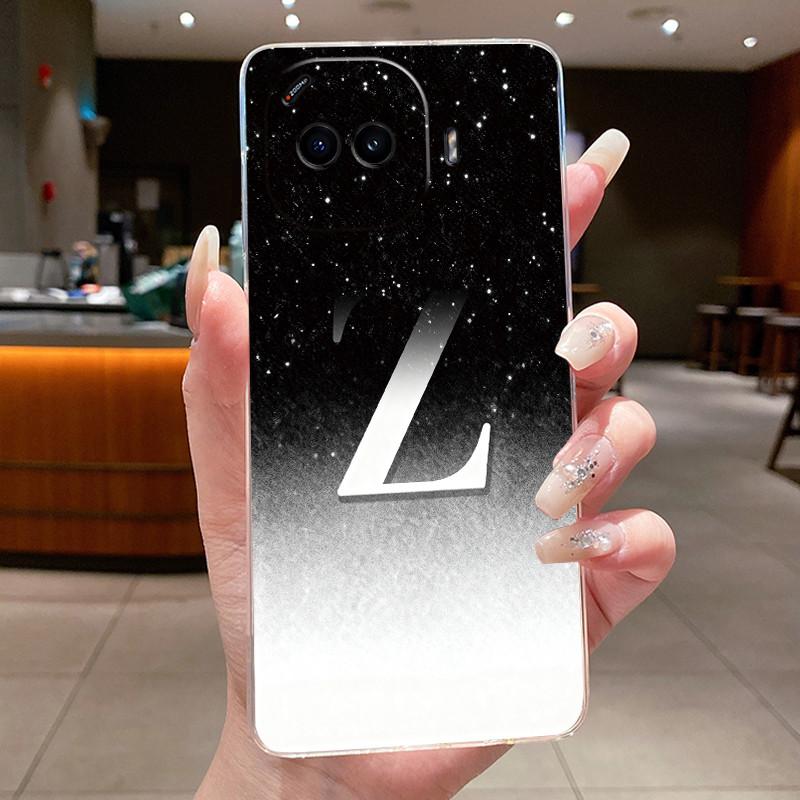 Anti-scratch Phone Case For Vivo iQOO Z11 Turbo Jelly Clear TPU Soft Casing Lucky Initial Letter With Flower Couple Shell