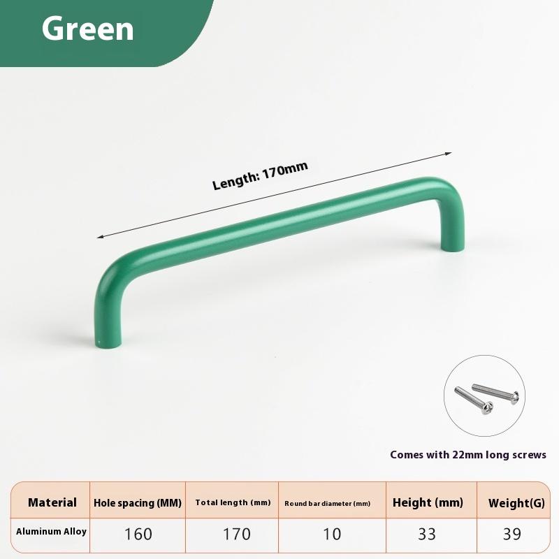 

Барвисті Прості Меблеві Ручки Шафи Ручки для Дитячої Кімнати Ручки-Кулі для Шухляд Сучасна Фурнітура з Алюмінієвого Сплаву Green 170MM