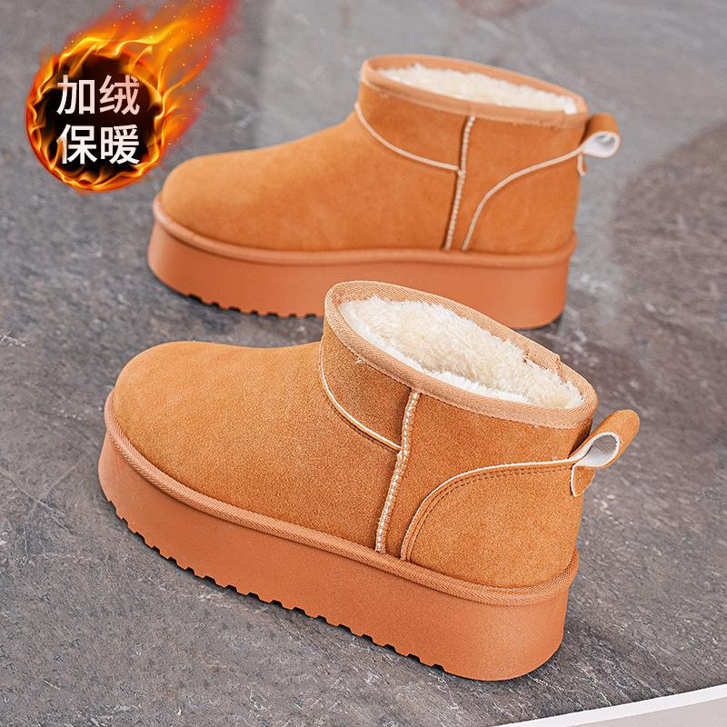 Winter Velvet Snow Boots Women's Shoes Korean Version Versatile One-pedal Thickened Warm Short Boots Thick-soled Casual Cotton Shoes Two Cotton