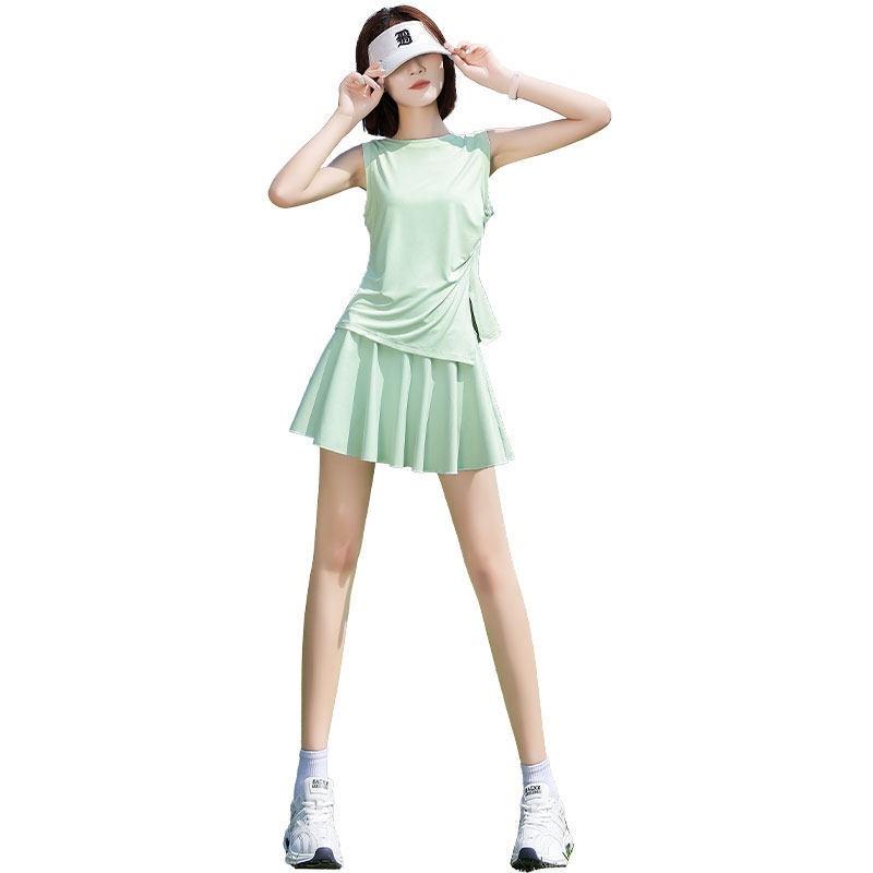 Womens Badminton Outfit Quick Dry Top Yoga Tank Sports Skirt Set Gym