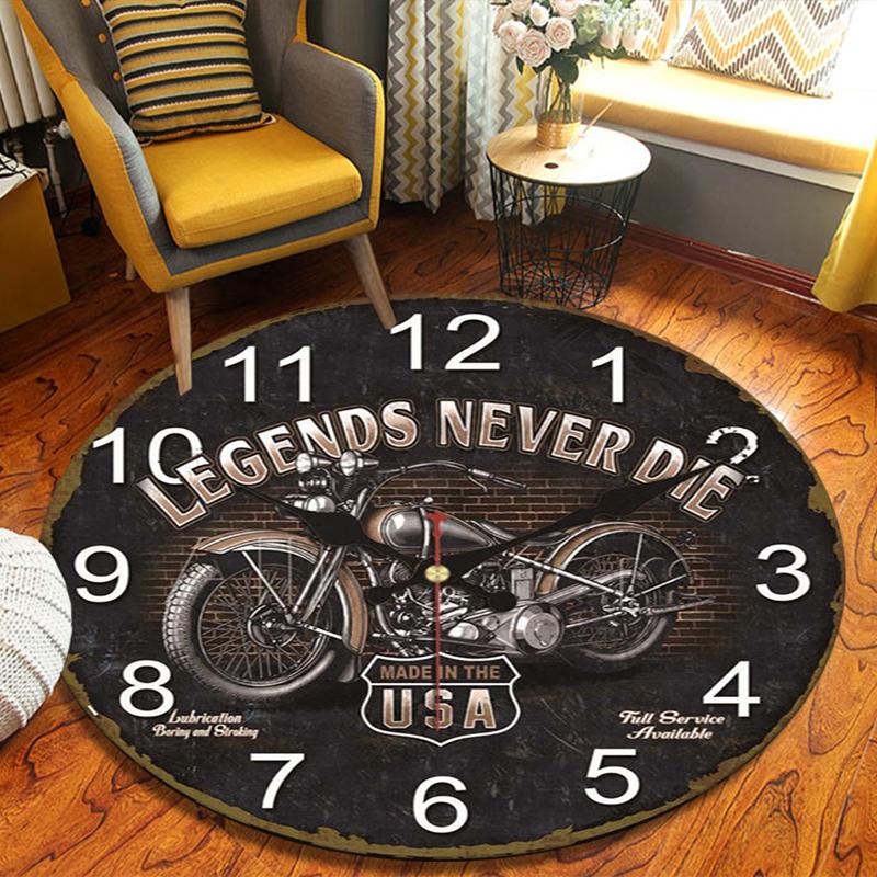 Clock Route 66 Round Area Rug,Carpet Rug for Living Room Bedroom Sofa Playroom Decor,Non-slip Floor Mat