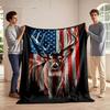 American Flag and Deer Print Blanket Flannel Blanket for Bedroom, Living Room, Sofa, and Nap Sofas