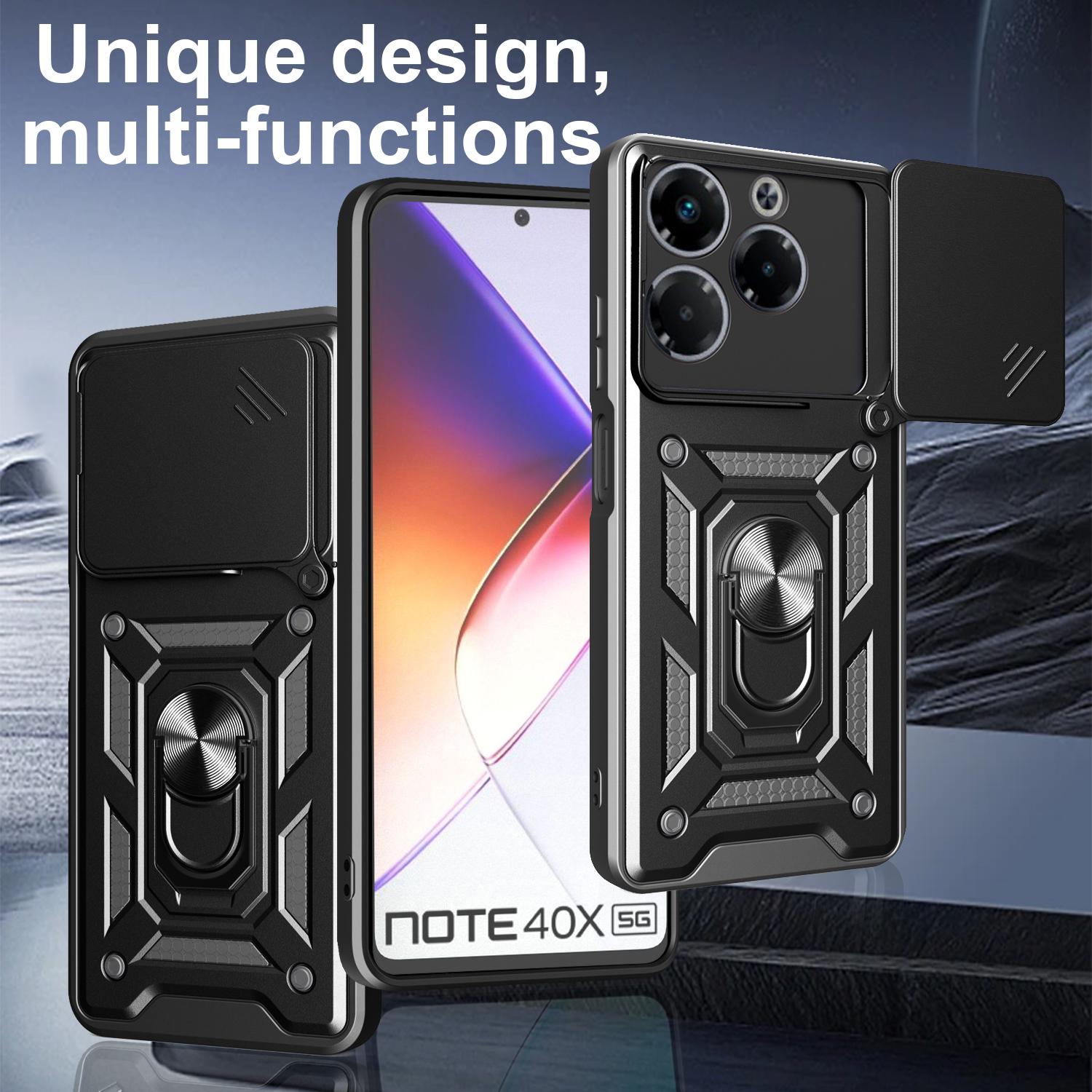 

For Infinix Note 40X 5G Case with Slide Camera Lid PC+TPU Kickstand Phone Cover Silver
