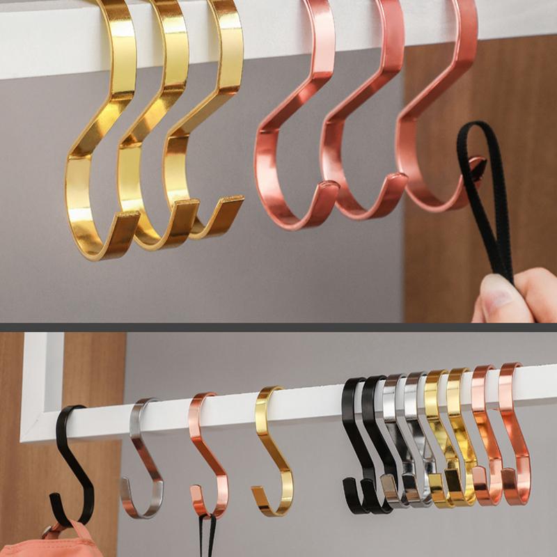 10/20/30pcs Stainless Steel Hanging Hooks,Gold Clothes Hanger S Hooks for Caps Bags,Multi-function S Ring for Kitchen Bathroom