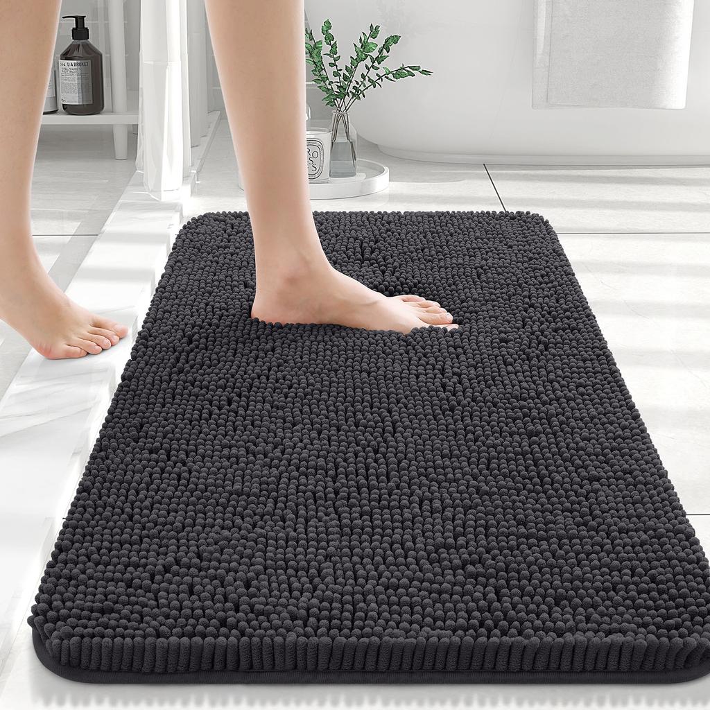 HAPIHAPPY New Chenille Bathroom Rug Mat Extra Soft Thick Absorbent Shaggy Bath Mats Non-Slip Machine Wash Dry Plush Bath Rugs