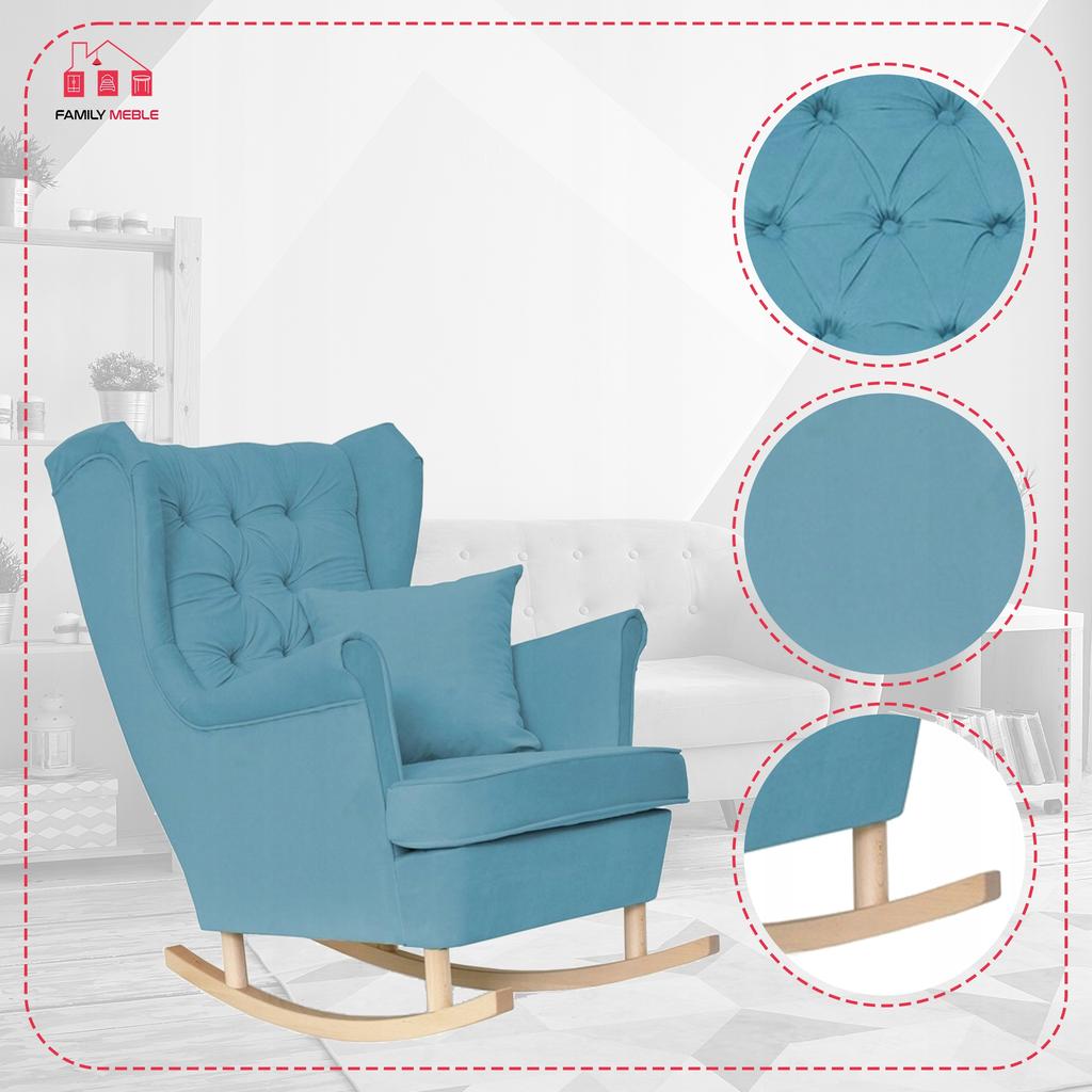 Gaja Rocking Chair, Scandinavian, Family Meble, Blue, On Runners, Blue