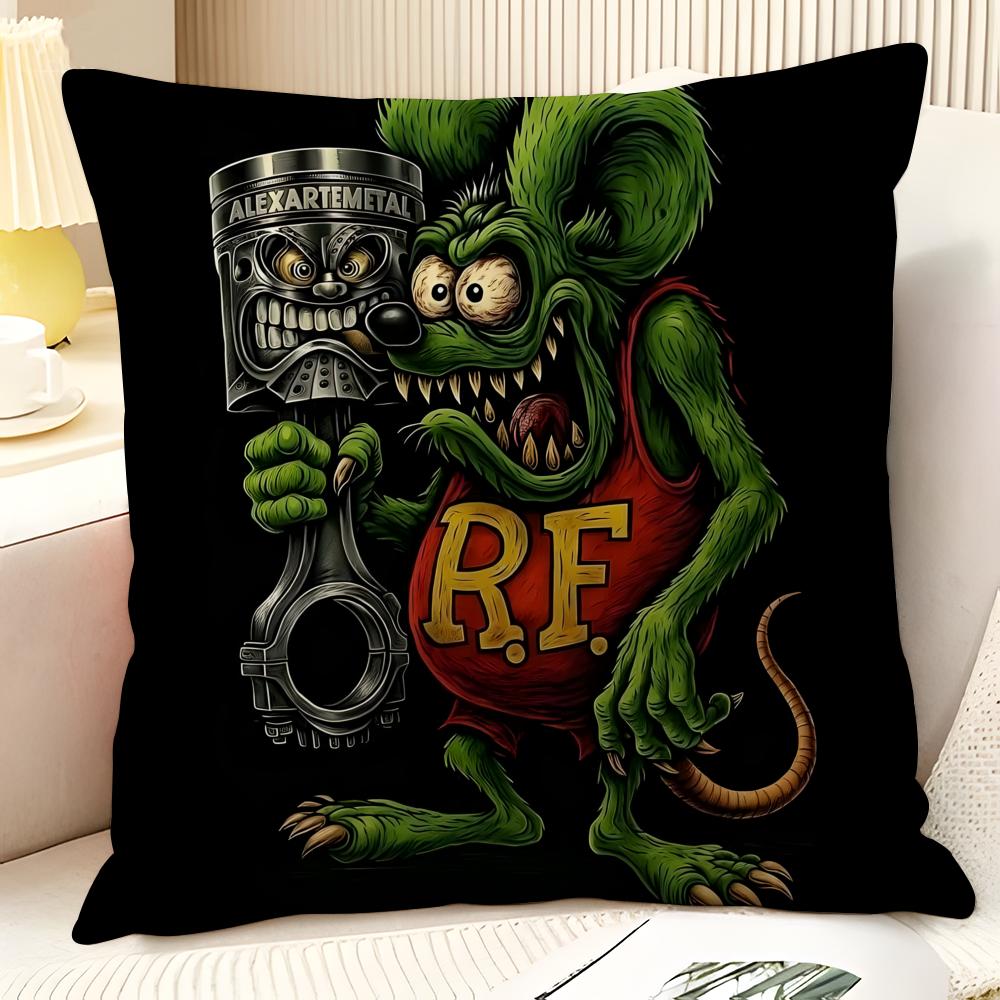 Modification Culture Choppers RRat Fink  Natural Linen Organic Fabric DoubleSided Printing Sofa Home Decor Gift Pillow Case