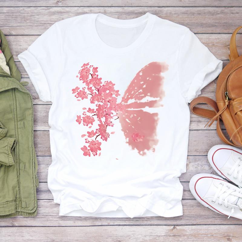 (Asian Size) style flower T Shirt Lady Female Top Short Sleeve T-shirts Casual Printed Clothing Women Fashion Graphic Tee