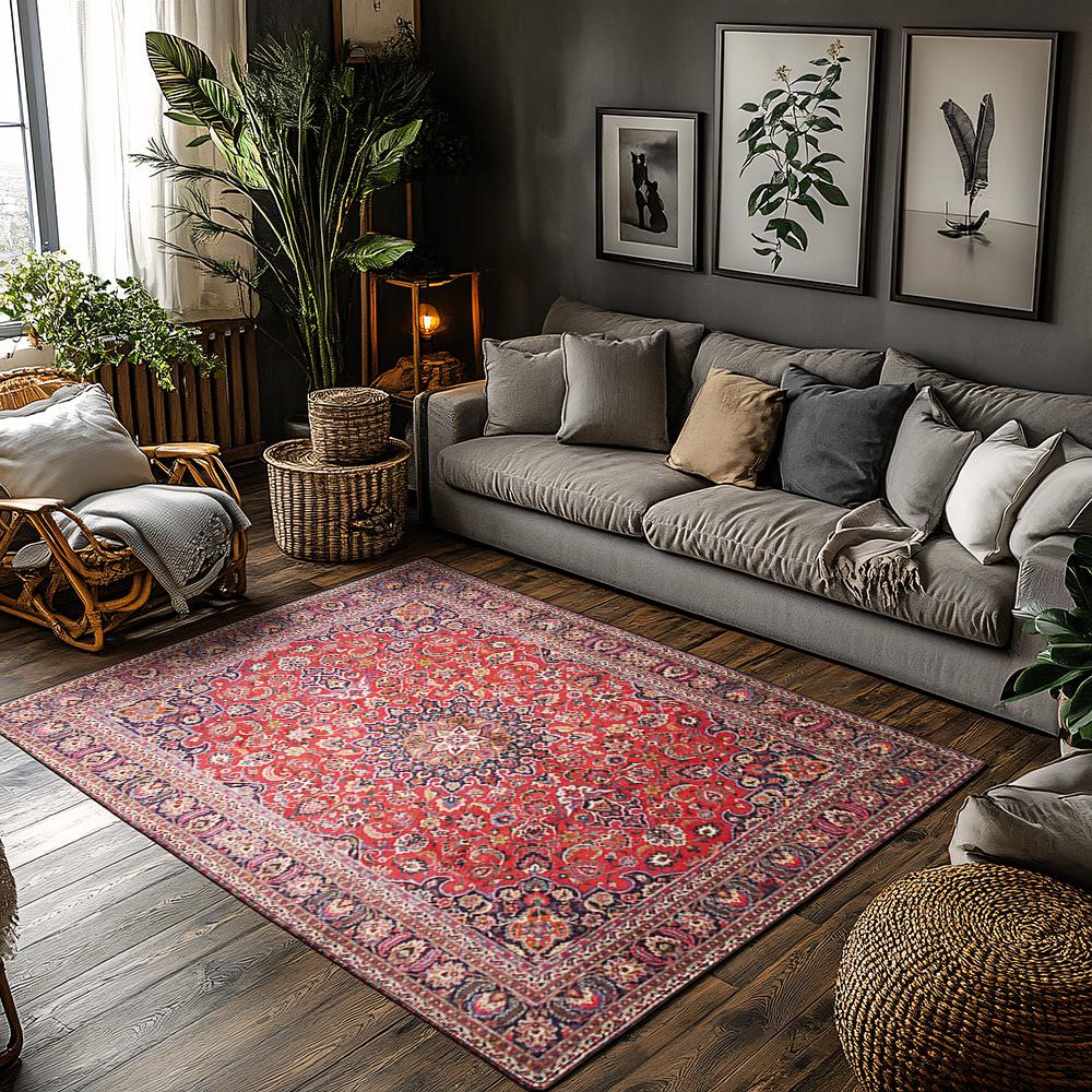Classic Blue Floral Persian Rug Living Room Decor Ottoman Cover Rustic Boho Style Area Mat for Home Bedroom Accent (5x8) 50x80cm