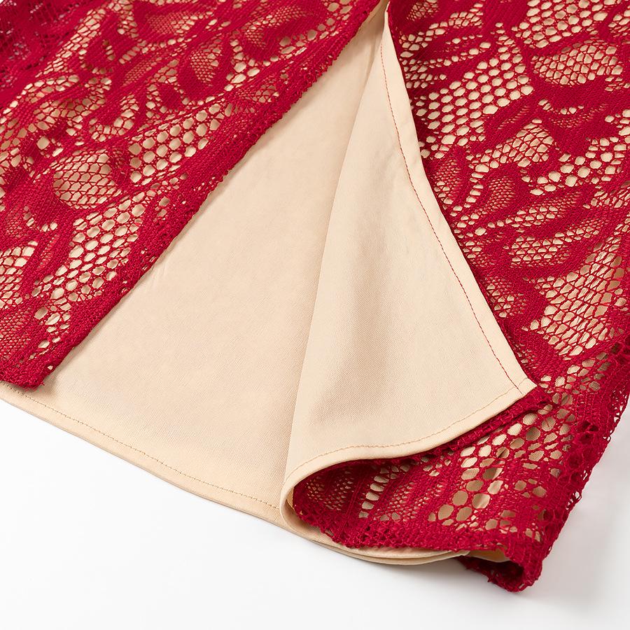 European & American Sexy Women's Long Sleeve Lace Hollow Out Slim Fit Cheongsam Dress