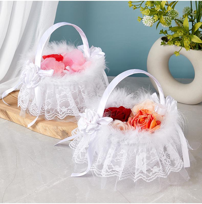 European Lace Bow Wedding Flower Girl Basket & Decorative Storage Basket