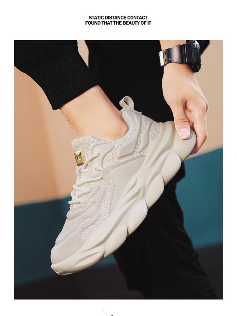 Versatile Men's Spring Casual Running Shoes: Breathable, Lightweight, Thick-Soled, Height-Increasing Trendy Dad Sneakers.