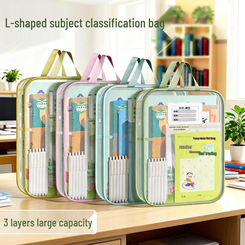 L-Shaped Transparent Mesh File Bag - Large Opening Tote for Exam Papers