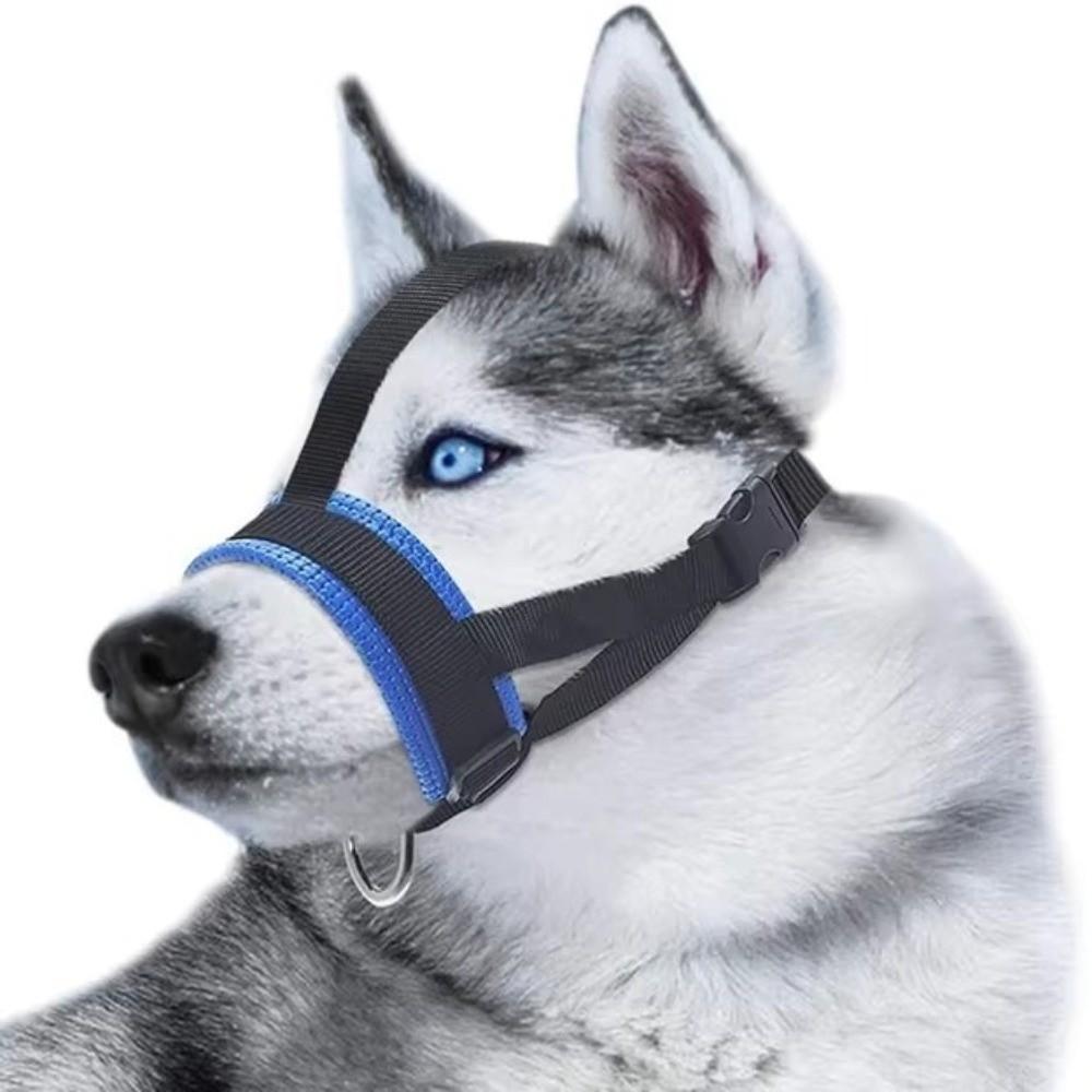 New Soft Nylon Dog Muzzle Adjustable Loop M/L/XL Pet Mouth Mask with Leash Ring Bite Prevention Pet Muzzle Behavior Train