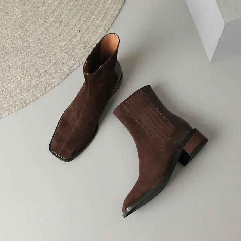 

Fashion NEW Autumn/Witner Women Boots Sheep Suede Leather Shoes Women Round Toe Low Heel Shoes Slip-on Ankle Boots Concise Chelsea Boots 34