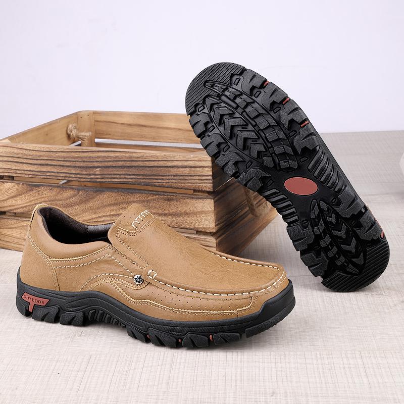 Fashion Men's Casual Shoes Hand-stitched Leather Outdoor Lightweight Loafers Fashion Business Non-slip Walking Hiking Shoes Size 38-46