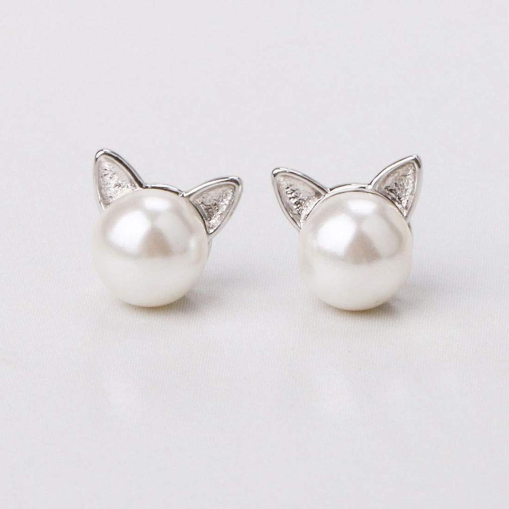 Rockyu Earrings for Popular Small Cute Pearl Small Cat Girly Set for Both Cutest Cat Fashion Accessories Women, Earrings, Cat, Hypoallergenic,