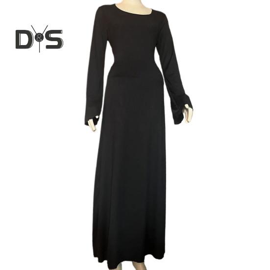 Women Dress U Neck Long Sleeve A Line Slim Fit Skinny Elastic Long Horn Sleeve Back Strap Lace Up Ankle Length Solid Color Maxi Dress