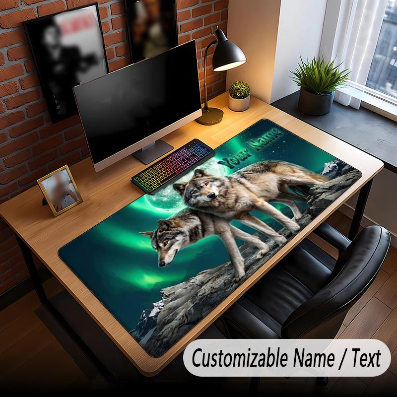Wolf-Thema Benutzerdefinierte Mausmatte Personalisiert Mit Namen Text Angepasste Schreibtischmatte Für Büro Heimdekoration