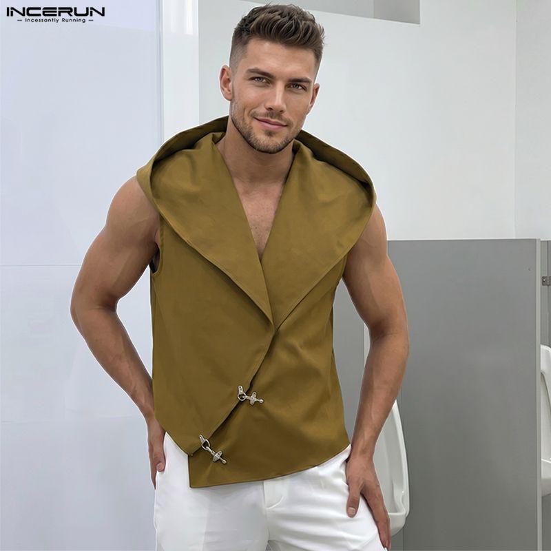 INCERUN Men Sleeveless Thin Irregular Casual Loose Fit Hooded Tank Tops