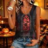 Women's V-Neck Casual Top with Halloween Print for Holiday Parties