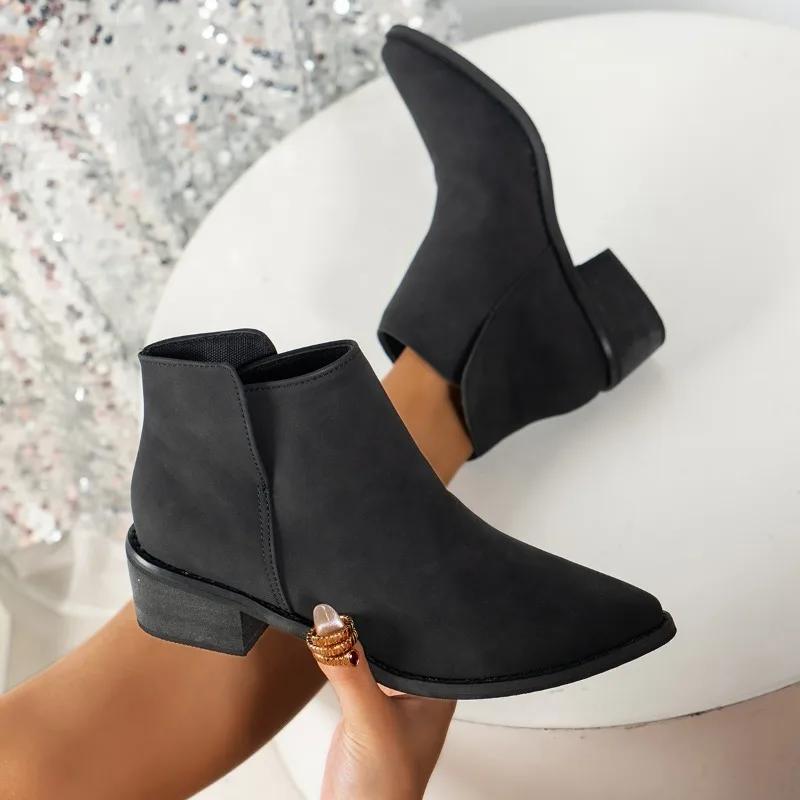 fashion 2024 Plus Size Shoes for Women Ankle Women's Boots Concise Modern Boots Women Pointed Toe Slip on Square Heel Ladies Shoes