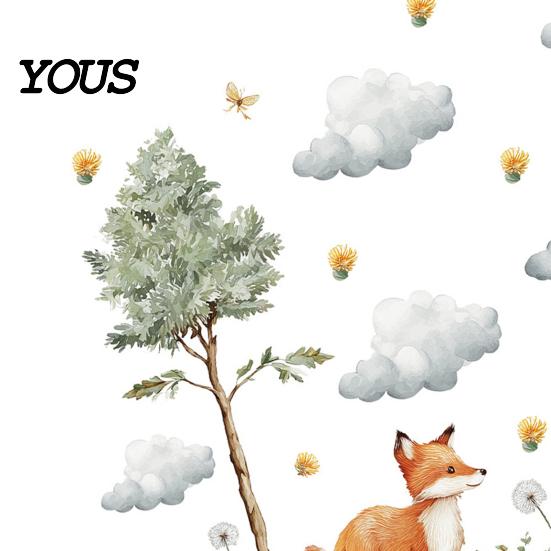 Waterproof Wall Decoration for Bathroom Glass Watercolor Forest Animals Stickers, Cute Fox Deer Hedgehog PVC Decals, Versatile Decor Party Settings