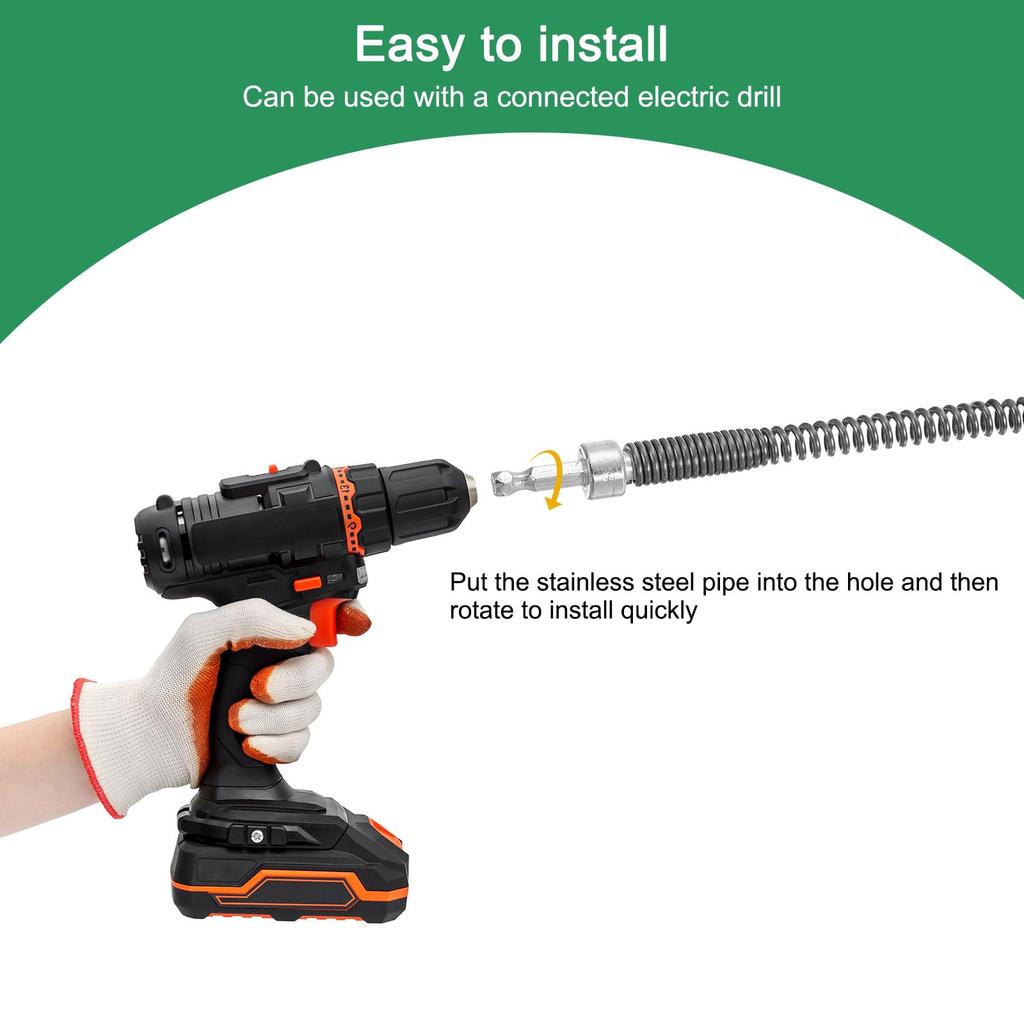 uxcell 1pcs Drain Clog Remover 8m 10mm Thick Drain Hair Remover Electric Drill Connector with Spring Cable Plumbing Snake for Kitchen Sink Bathtub