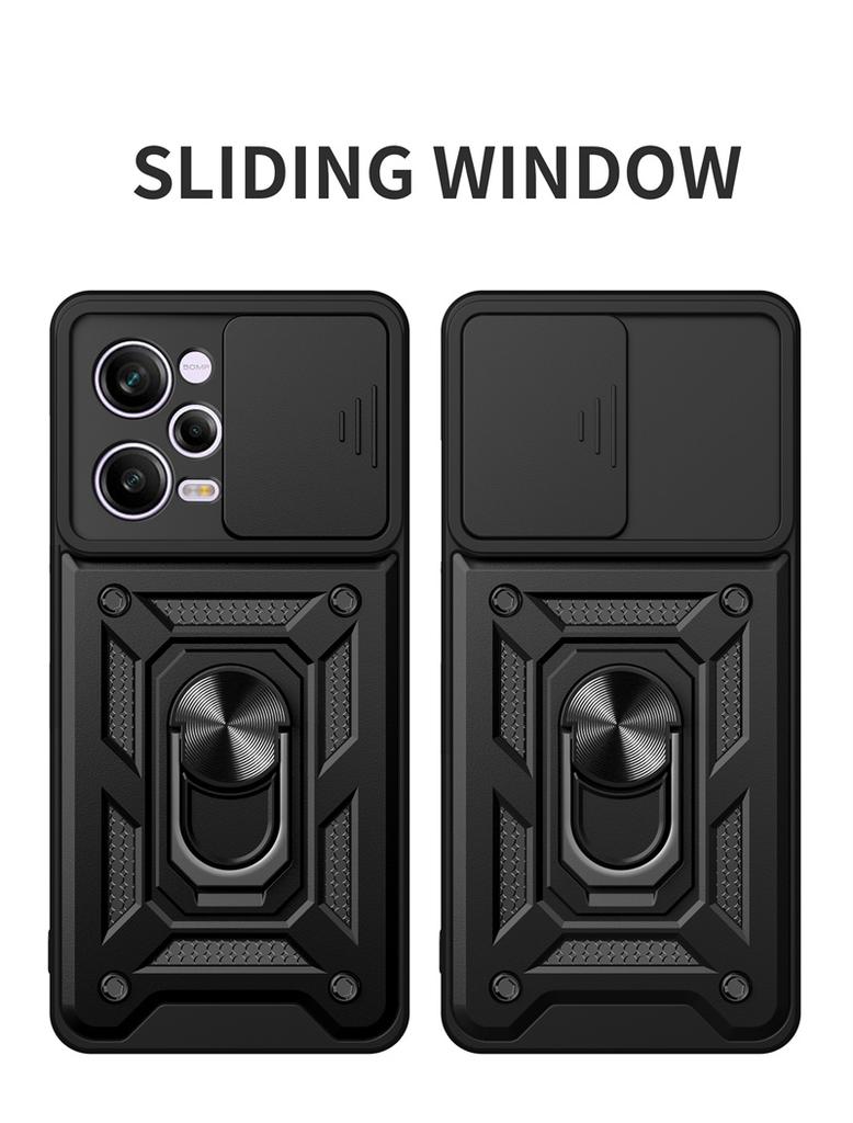 Shockproof Slide Lens Armor Funda For Xiaomi Redmi Note 12 Pro Plus 12S Note12 4G 5G Case Ring Stand Back Cover for Redmi 12 12C