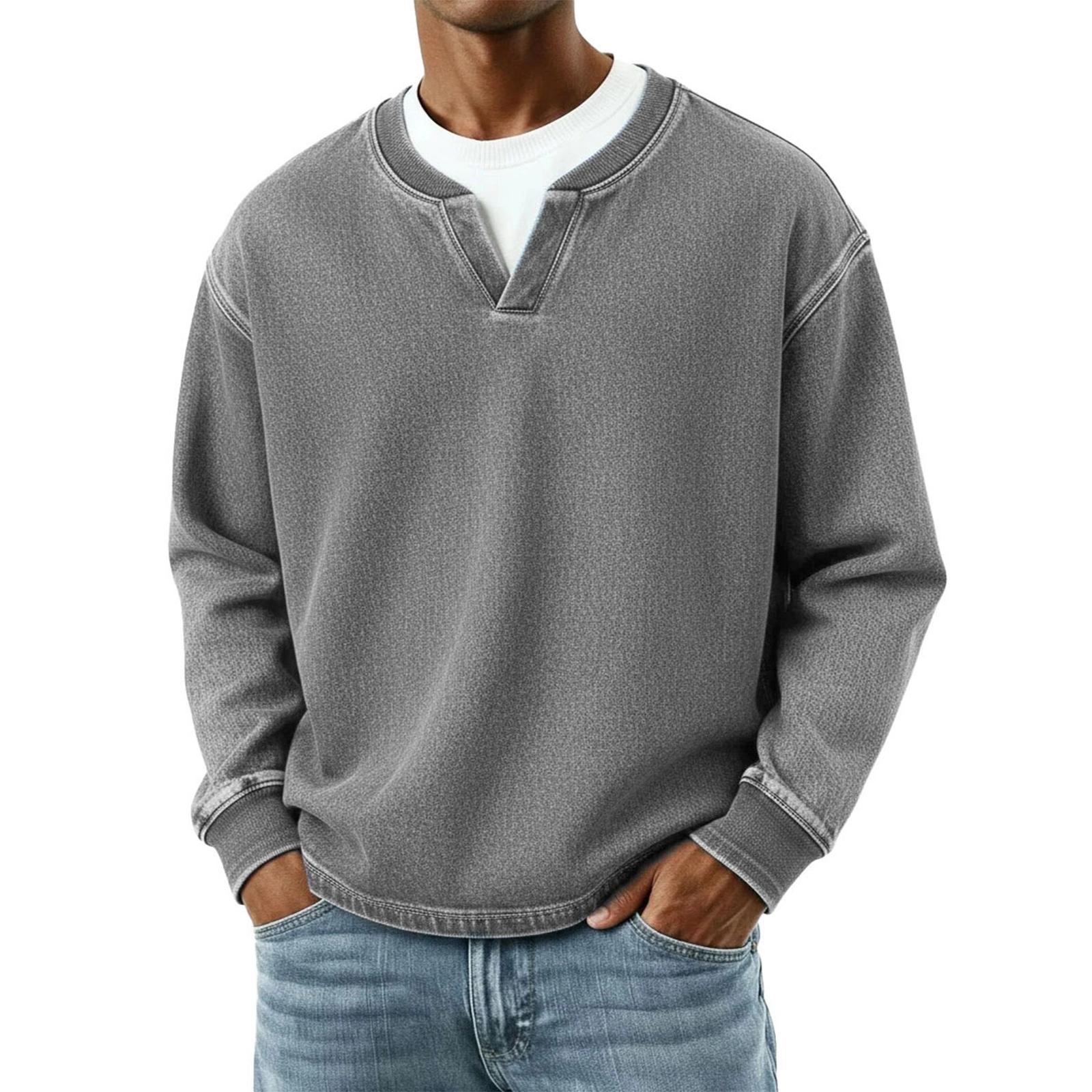 

Мужская мода Однотонный Круглый вырез Длинный рукав Повседневная мода Универсальный Длинный рукав Свободная футболка Топ XL