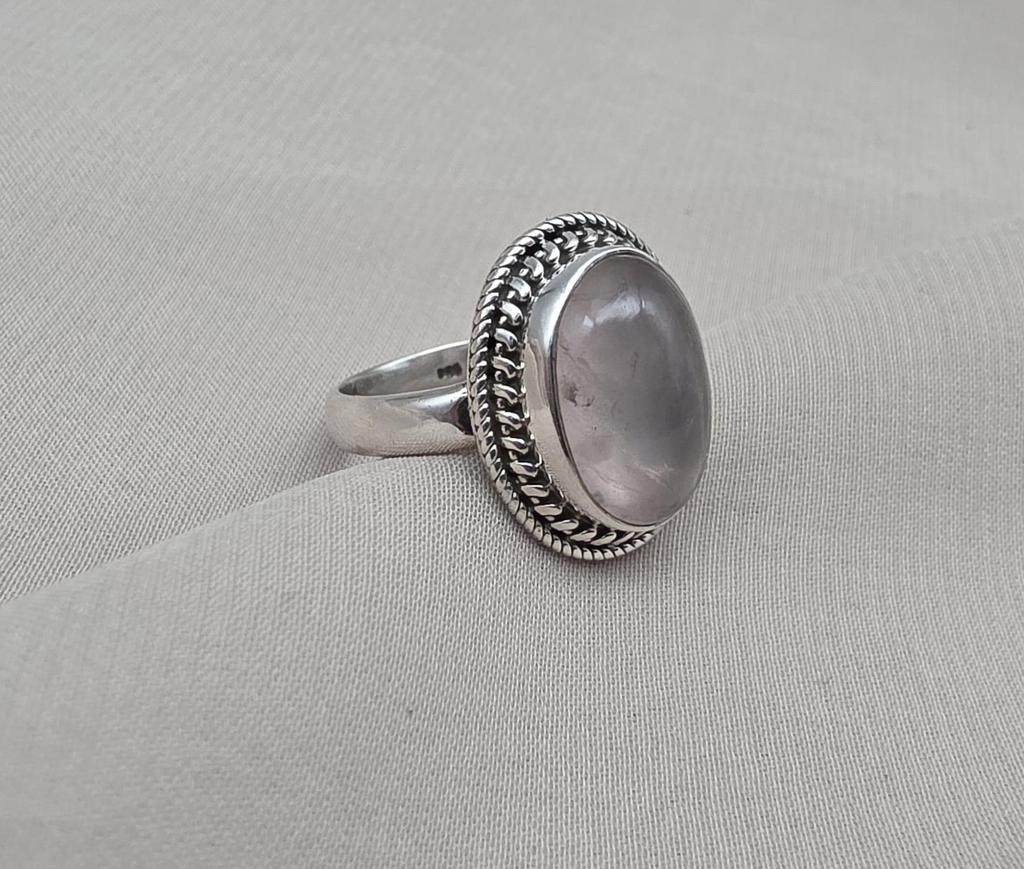 Rose Quartz Ring: 925 Sterling Silver Ring Faceted Oval Gemstone, Boho Jewelry