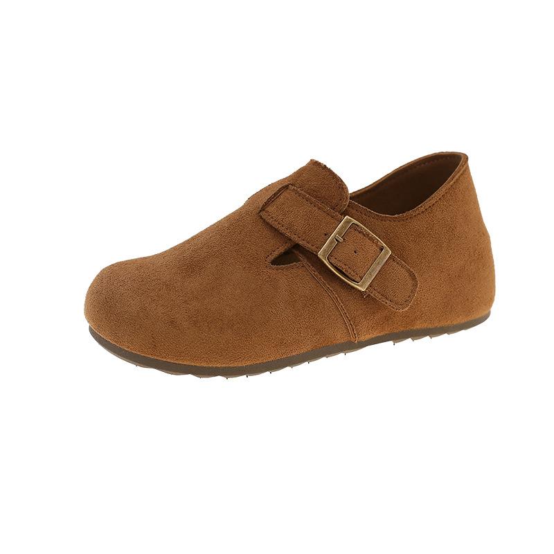 Retro Interior Height Increasing Single Button Boken Shoes for Women 2026 New Model for Lazy People  One Foot Flat Bean Shoes
