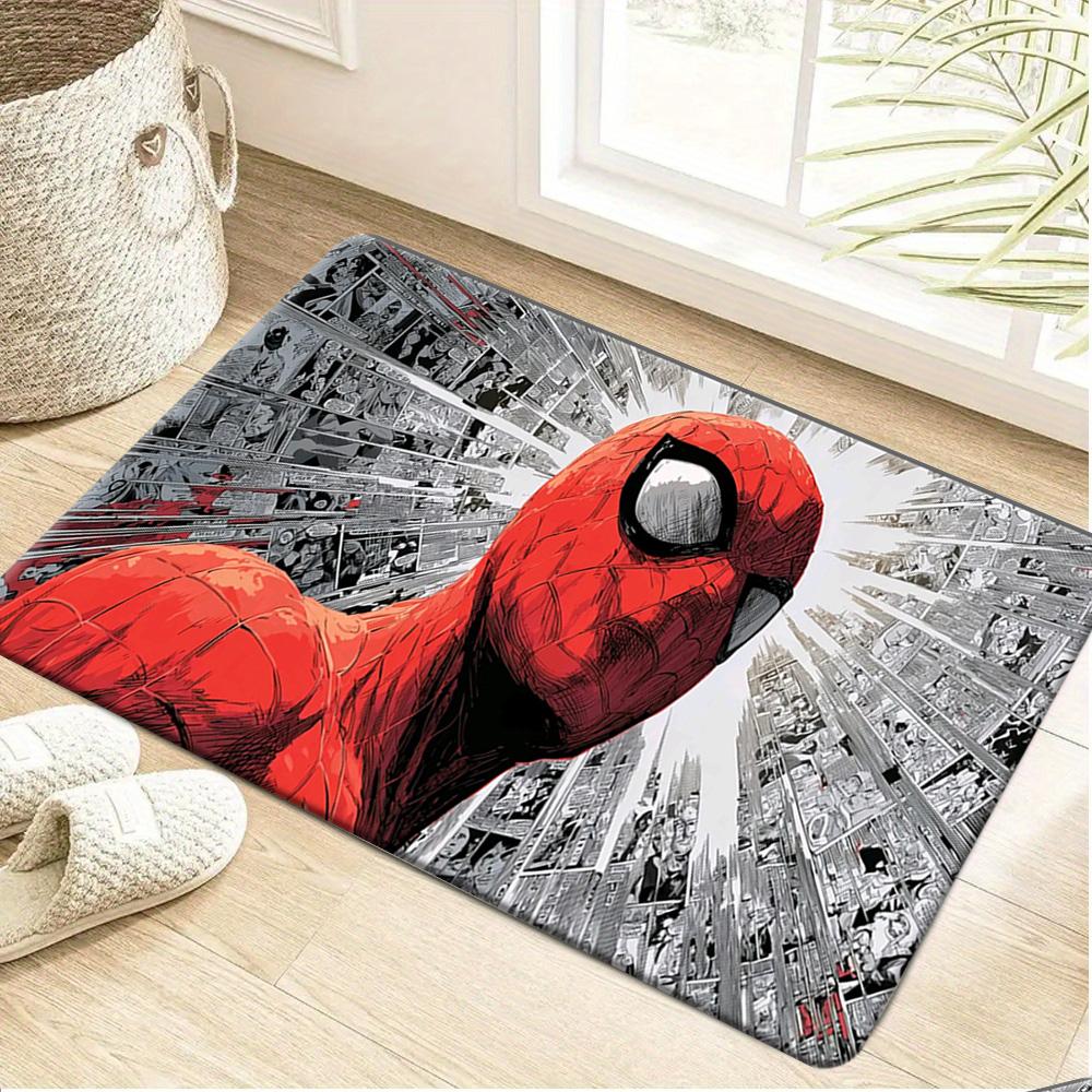 Bath Mat 1pc, Spider for Man Battle Pose, MARVEL Flannel Rectangular Mat, Bathroom Non-slip Entrance Mat, Fun Door Decoration