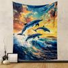 "Jumping Dolphins Over Ocean At Sunset Patterned Tapestry for Bedroom and Living Room Home Decor"