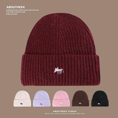Couple Style Cute Cartoon Little Fox Embroidered Hat for Women Autumn and Winter Warm Knitted Hat Ear Protection Korean Style Woolen Hat for Men