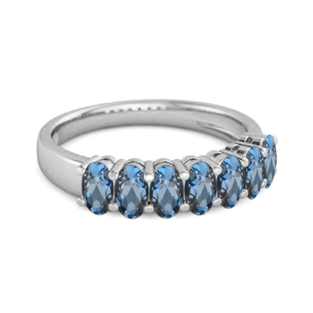 London Blue Topaz Oval Half Eternity Band Ring - 925 Sterling Silver