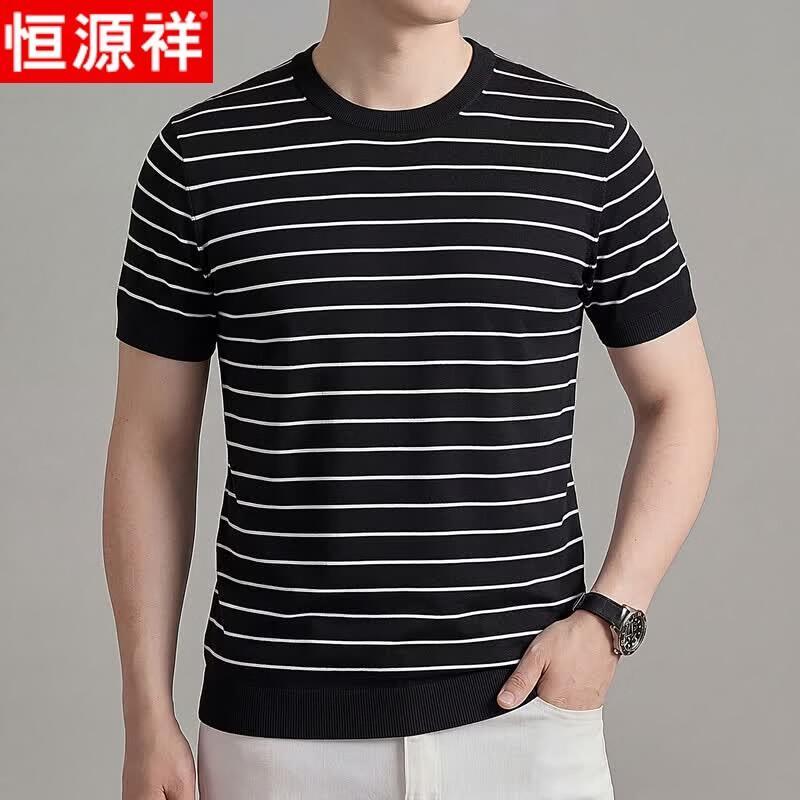 Hengyuanxiang Men s 2026 Summer Striped Ice Silk T-shirt L 175/92A
