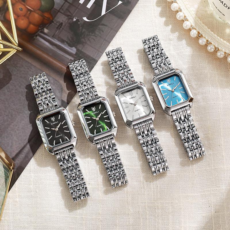 Quartz Womens 2024 Versatile Square Watch With Steel Band