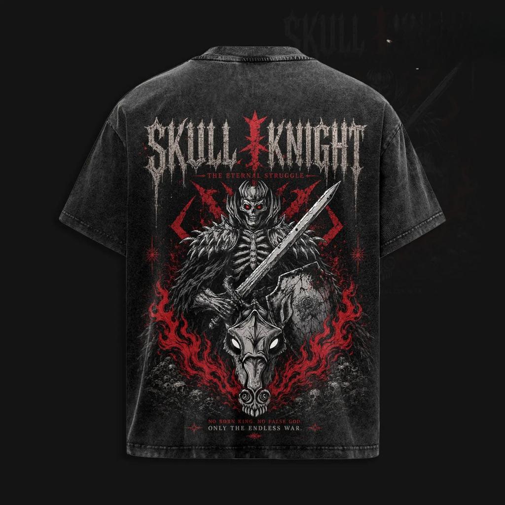 Anime Berserk Skull Knight Printed Tee Men Short Sleeve Cotton Tshirts Vintage Washed T-shirt Harajuku Male Oversized T Shirt