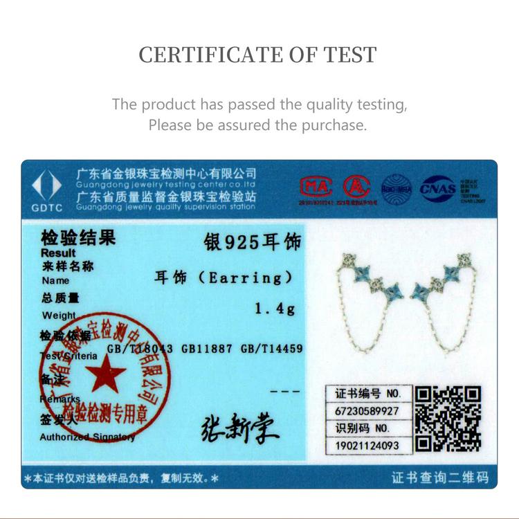 WOSTU 925 Sterling Silver Delicate  Blue and White Square Cubic Zirconia Chain Earrings for Women Jewelry Birthday Gift