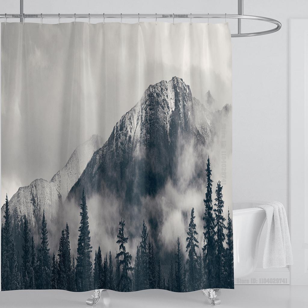 Modern 3D Printing Forest Refreshing Scenery Shower Curtain Waterproof Landscape Green Plant Mountain With Hooks Bathroom Decor